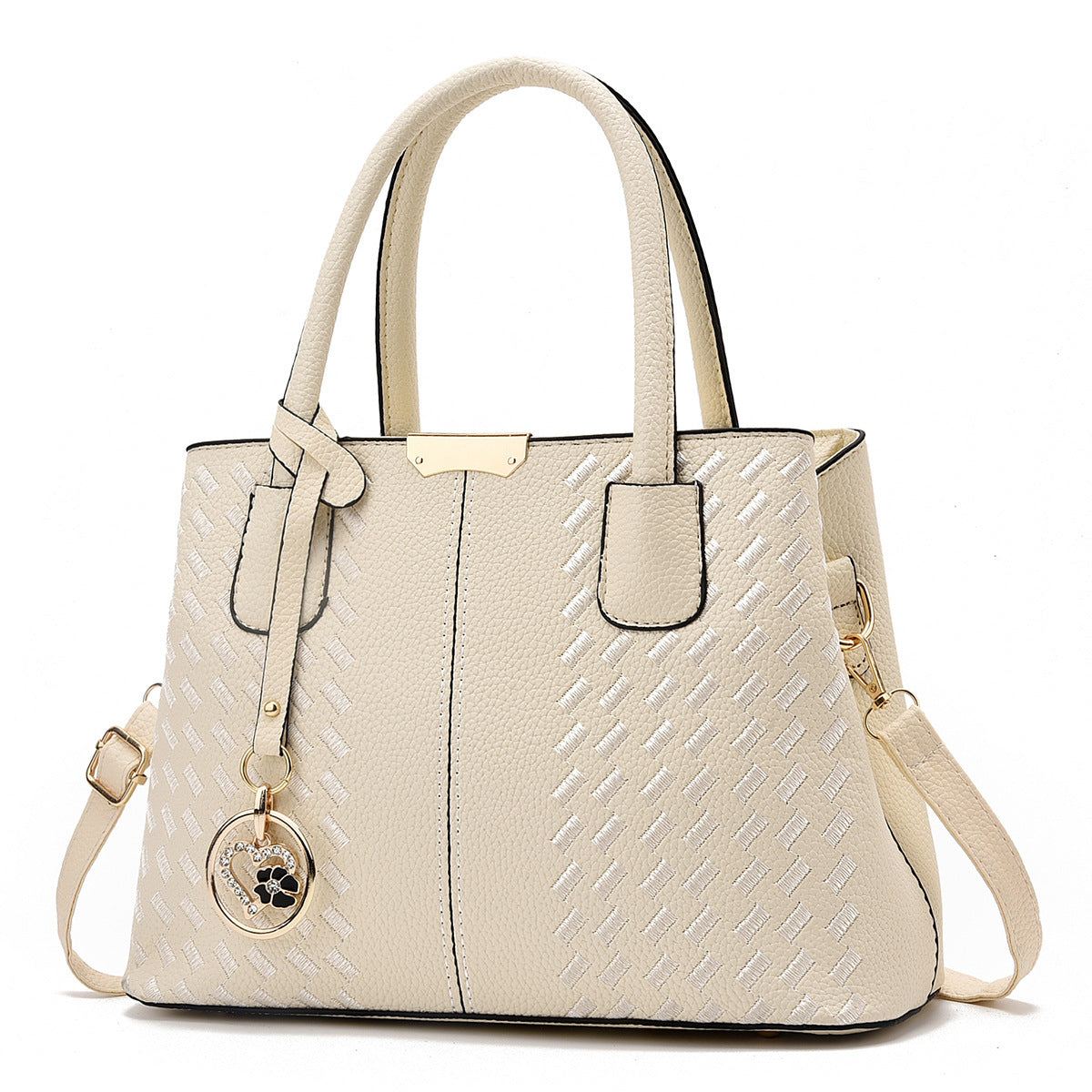 Fashionable Soft Leather Embroidered Thread Middle-aged Women's Handbag