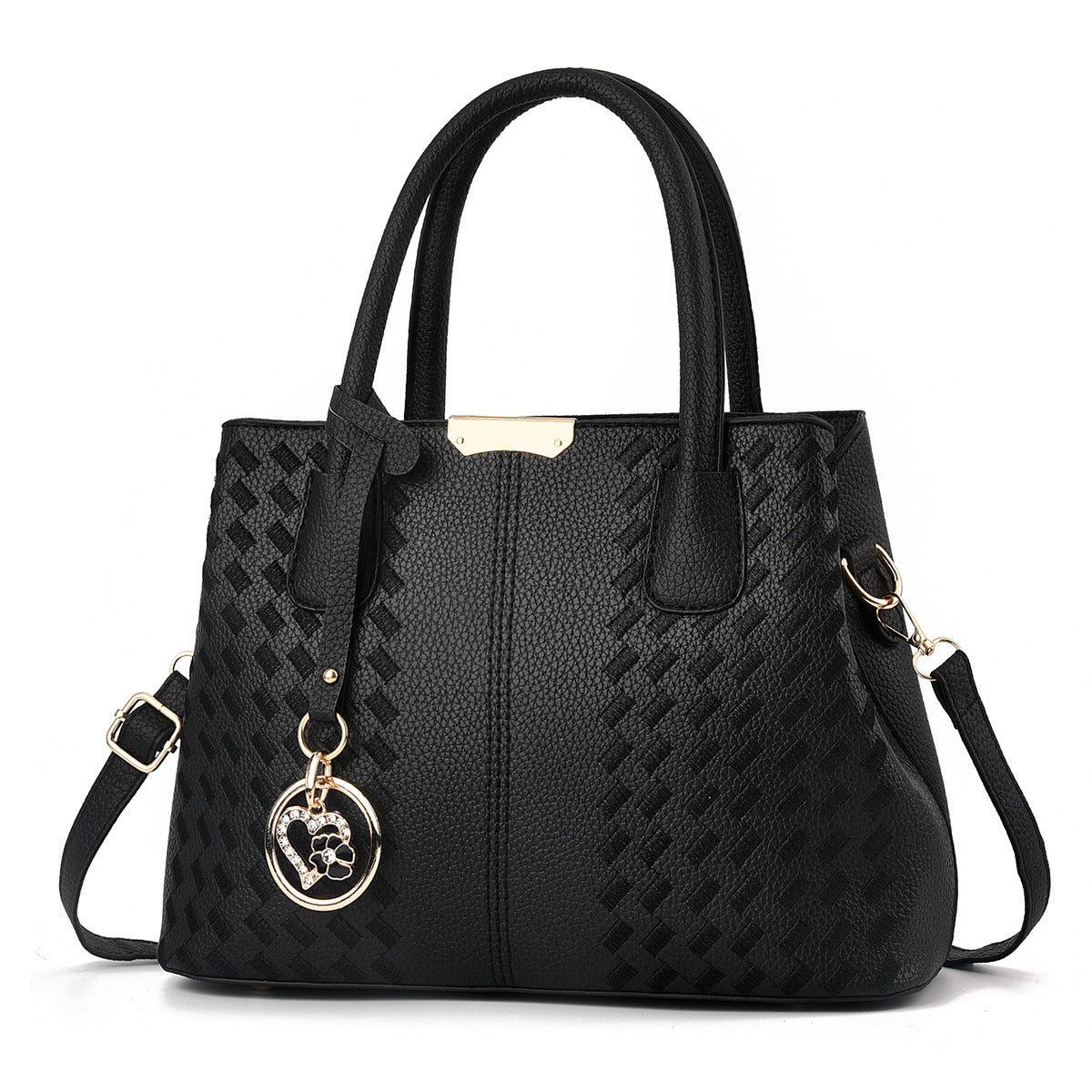 Fashionable Soft Leather Embroidered Thread Middle-aged Women's Handbag