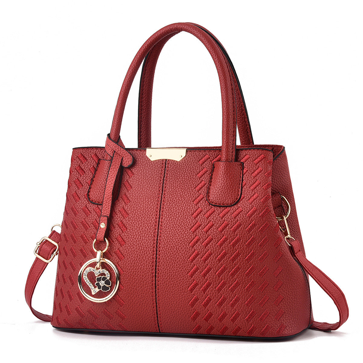 Fashionable Soft Leather Embroidered Thread Middle-aged Women's Handbag
