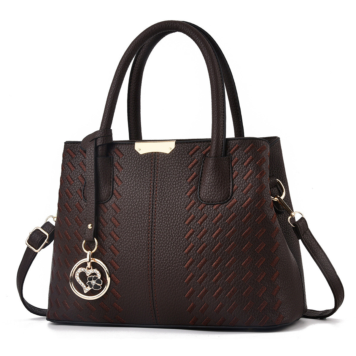 Fashionable Soft Leather Embroidered Thread Middle-aged Women's Handbag