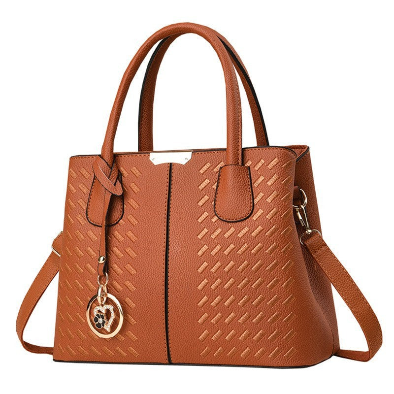 Fashionable Soft Leather Embroidered Thread Middle-aged Women's Handbag