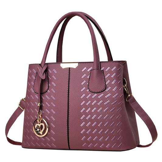 Fashionable Soft Leather Embroidered Thread Middle-aged Women's Handbag
