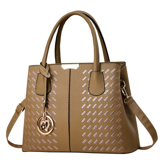 Fashionable Soft Leather Embroidered Thread Middle-aged Women's Handbag